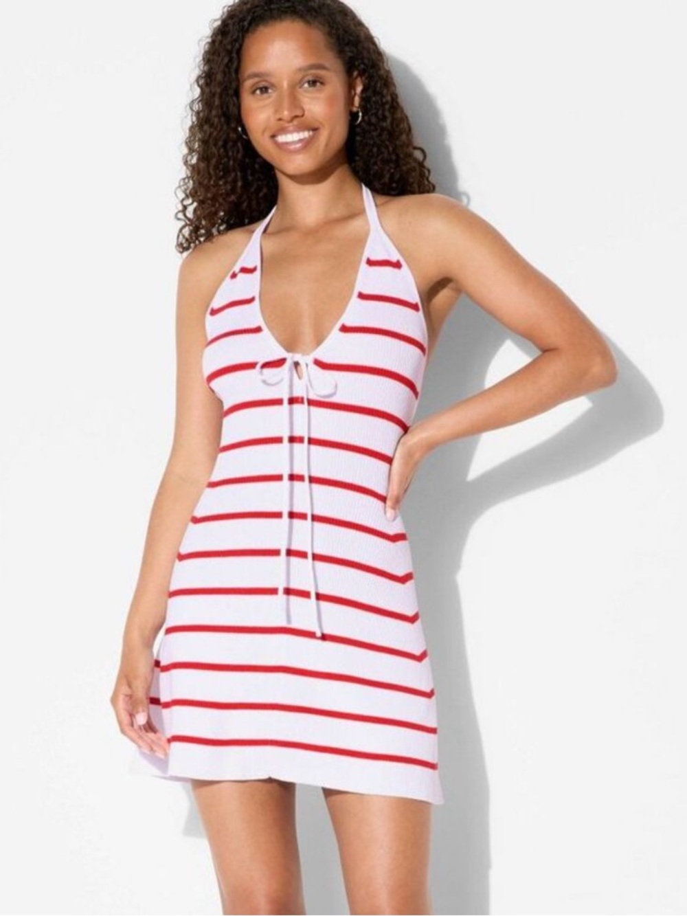 wild fable White and Red Striped Halter Mini Dress